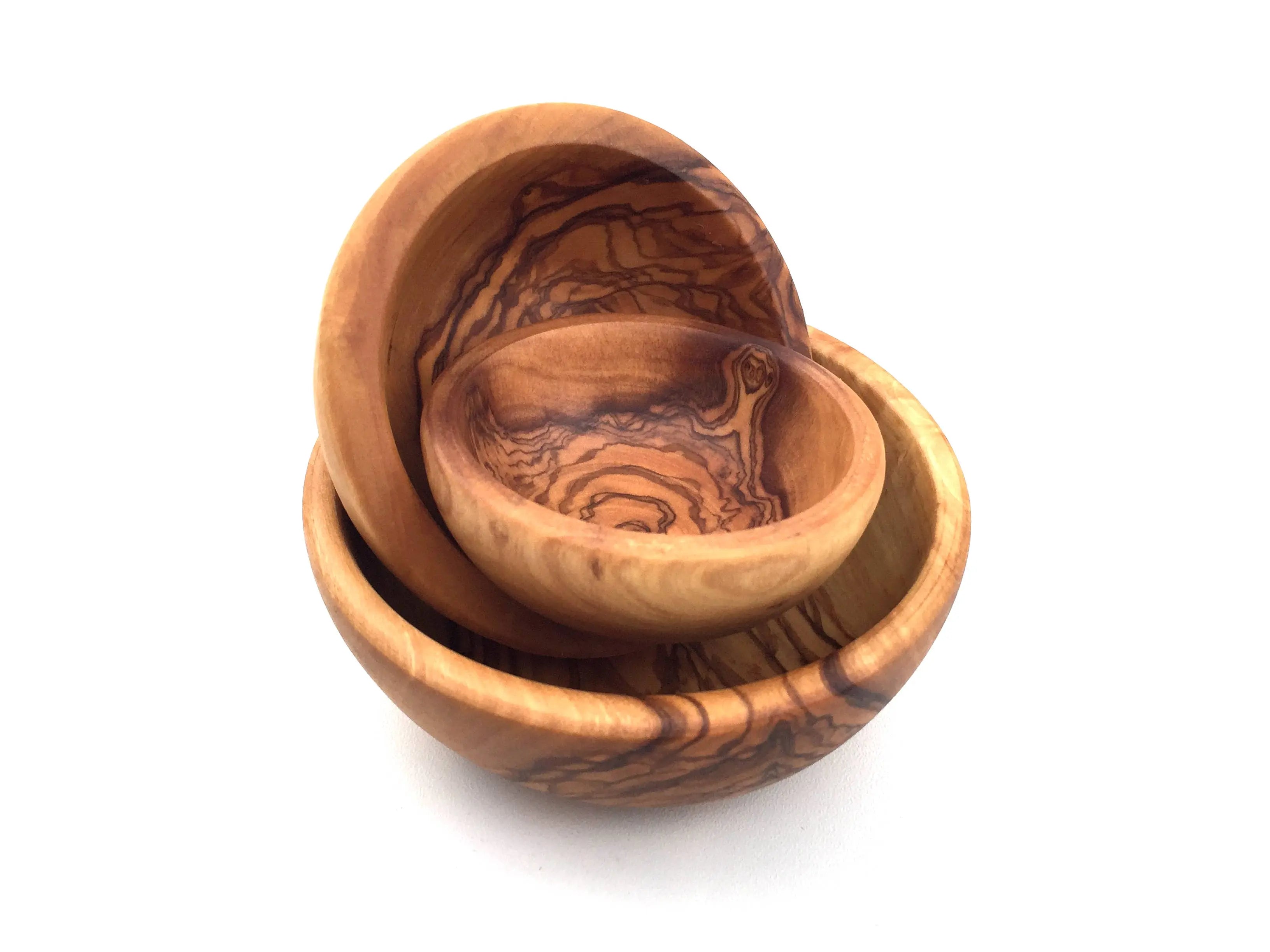 Set med 3 skålar i olivträ