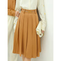 High Waist Pleated Belted Brown Skirt-0