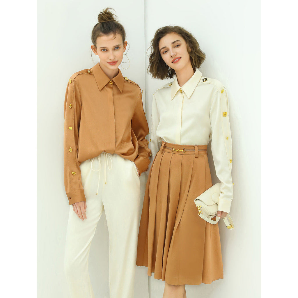 High Waist Pleated Belted Brown Skirt-2