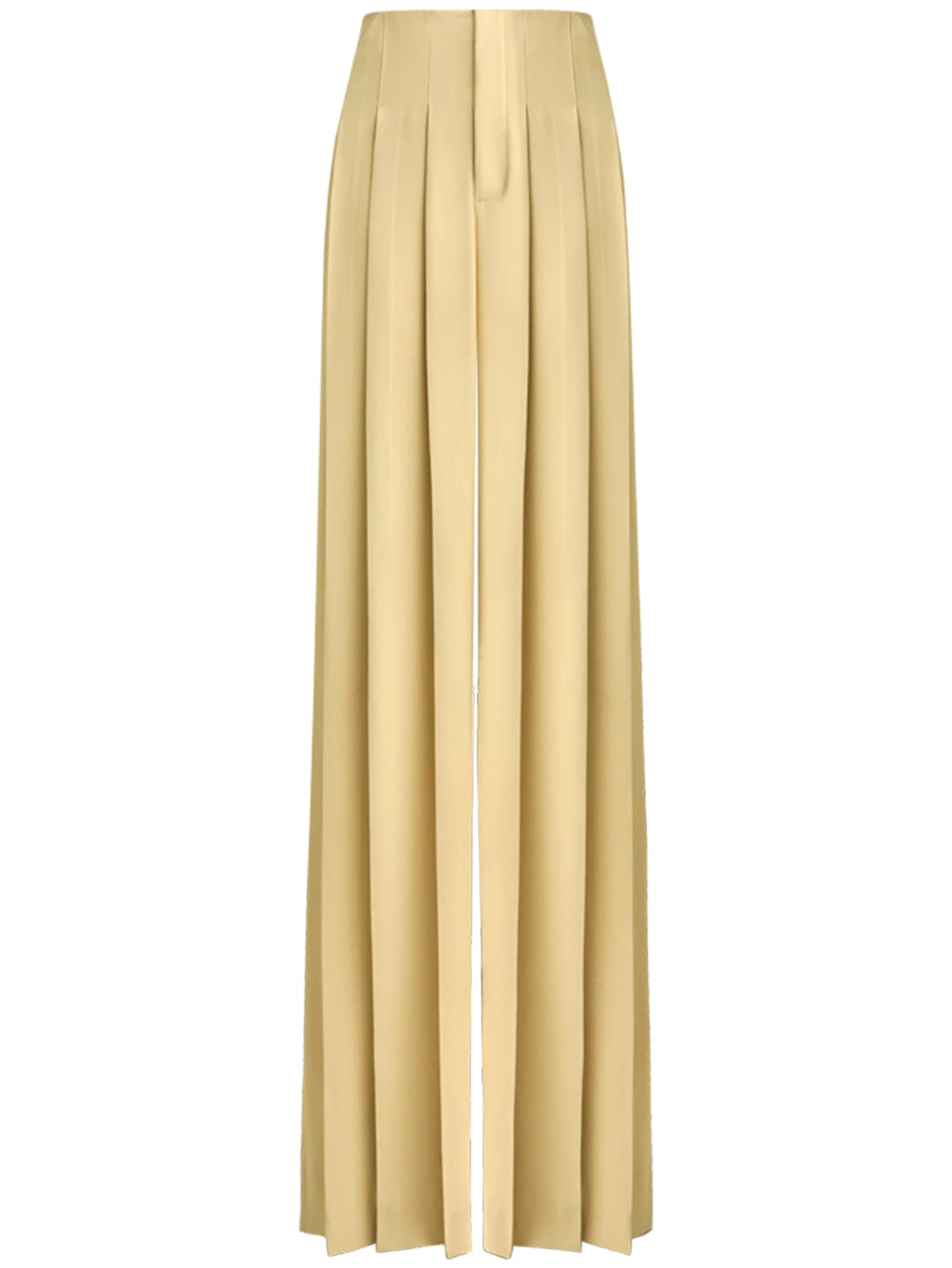 High Waist Pleated Wide Leg Beige Pants-3