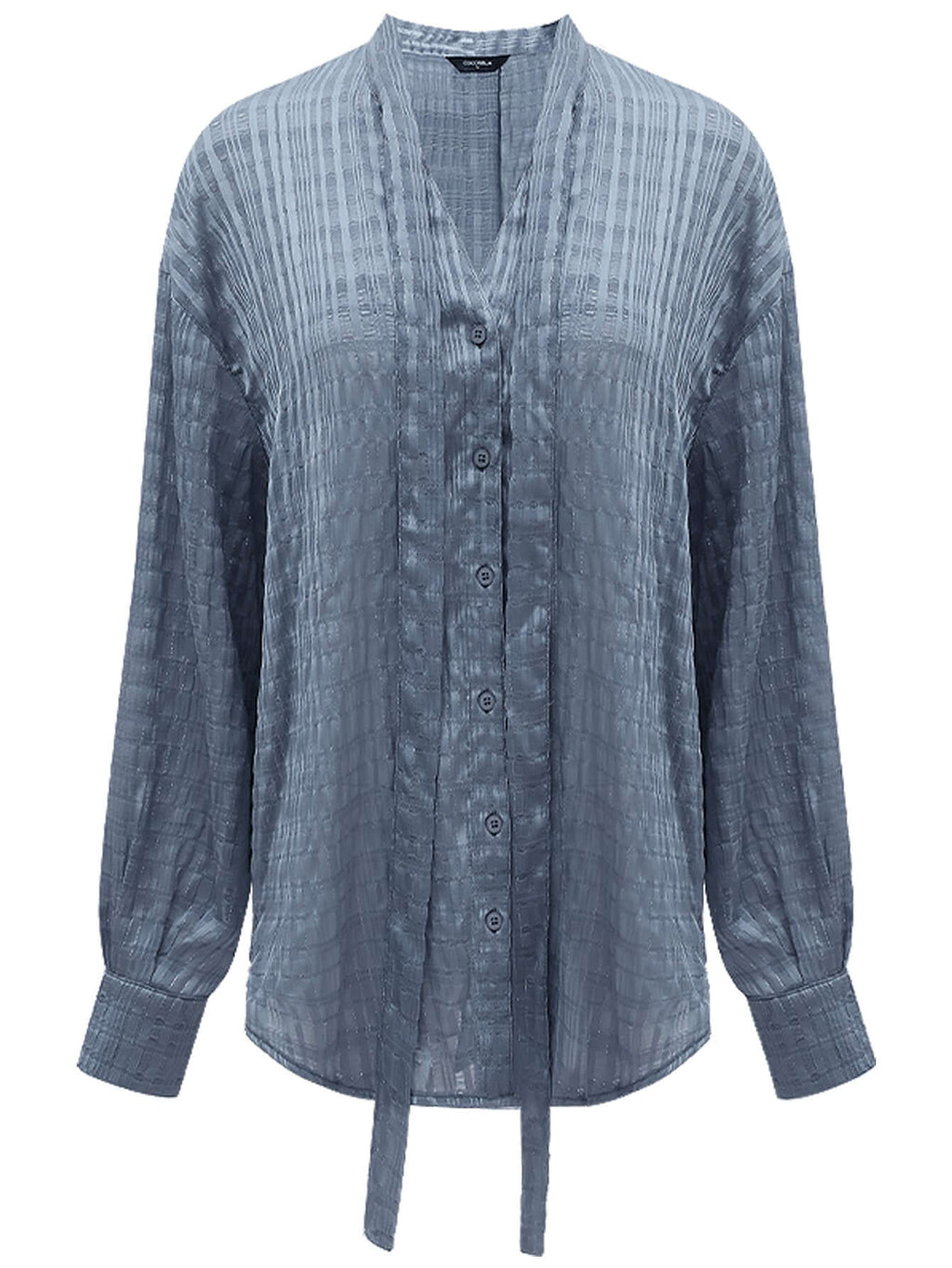 Intricate Sheer Navy Jacquard Shirt with Ribbon Tie-3