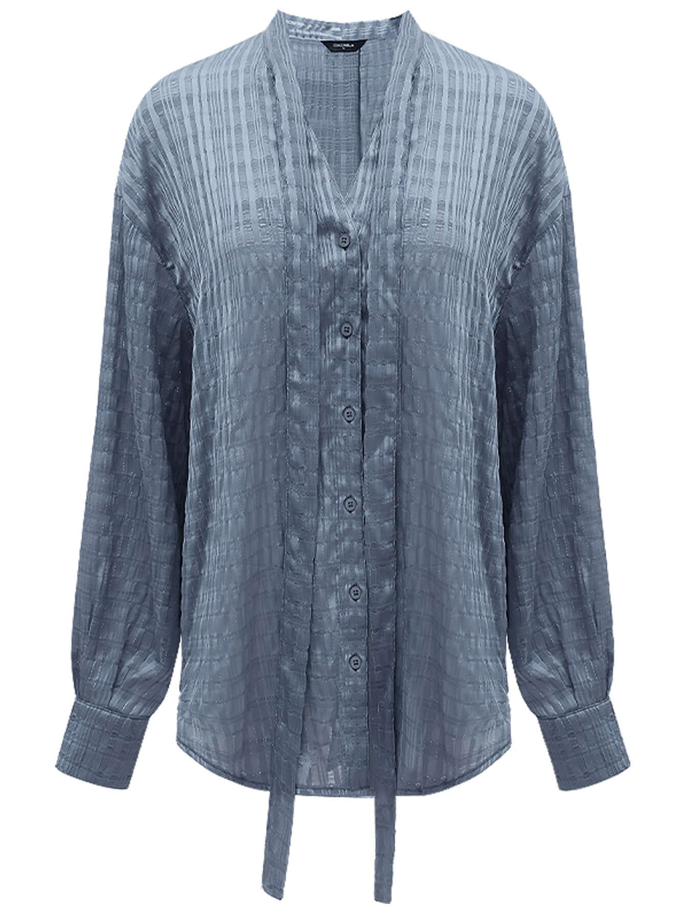 Intricate Sheer Navy Jacquard Shirt with Ribbon Tie-3