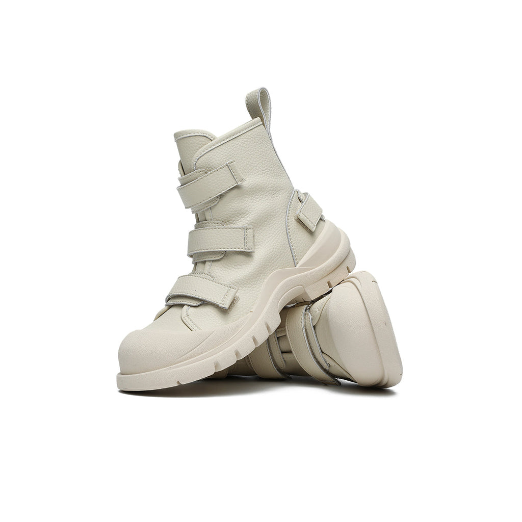 Ivory Platform Martin Boots with Velcro Straps-3