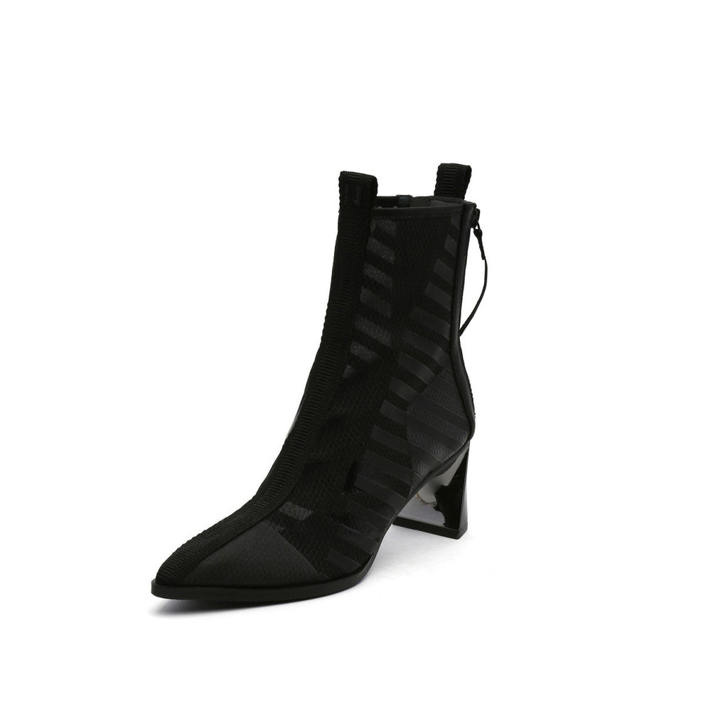 Skyline Mesh-Trimmed Leather Ankle Boots-1