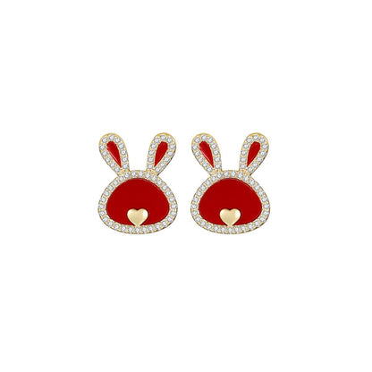 Love Rabbit Year Red Earrings-0
