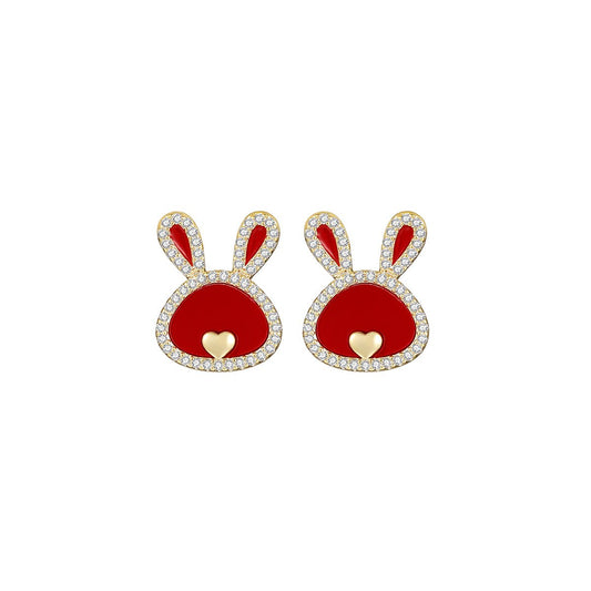 Love Rabbit Year Red Earrings-0