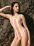 Low Back Candy Stripe One Piece Swimsuit-0