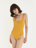 Low U-neck High Cut One Piece Swimsuit Yellow Mustard-0