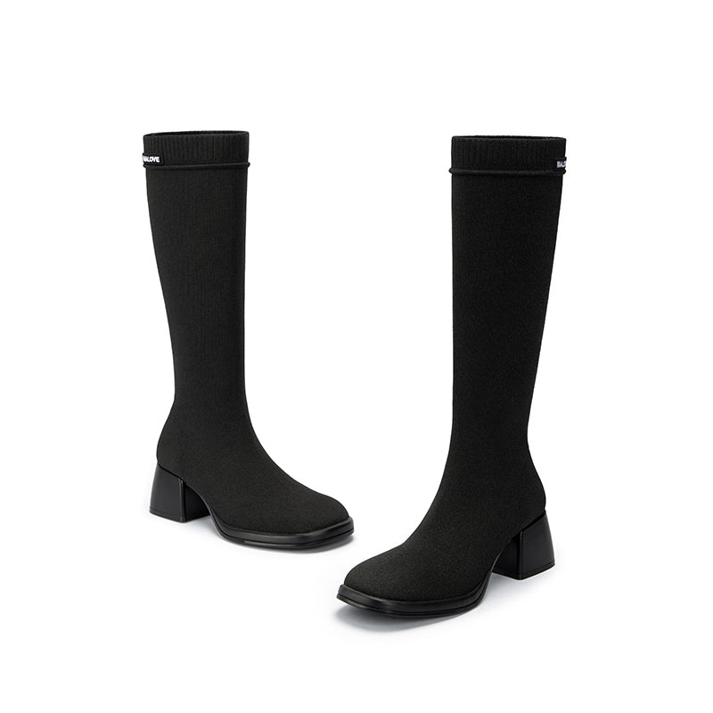 Mademoiselle Round Toe Knee High Sock Boots-4