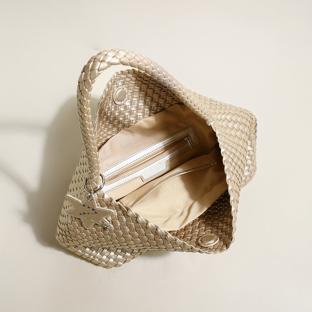 Metallic Champagne Woven Tote-2