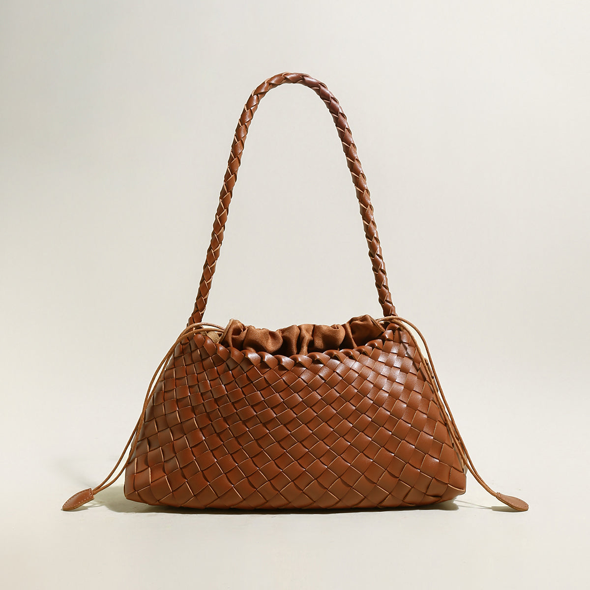 Mini Woven Trapezoid Drawstring Shoulder Bag-5