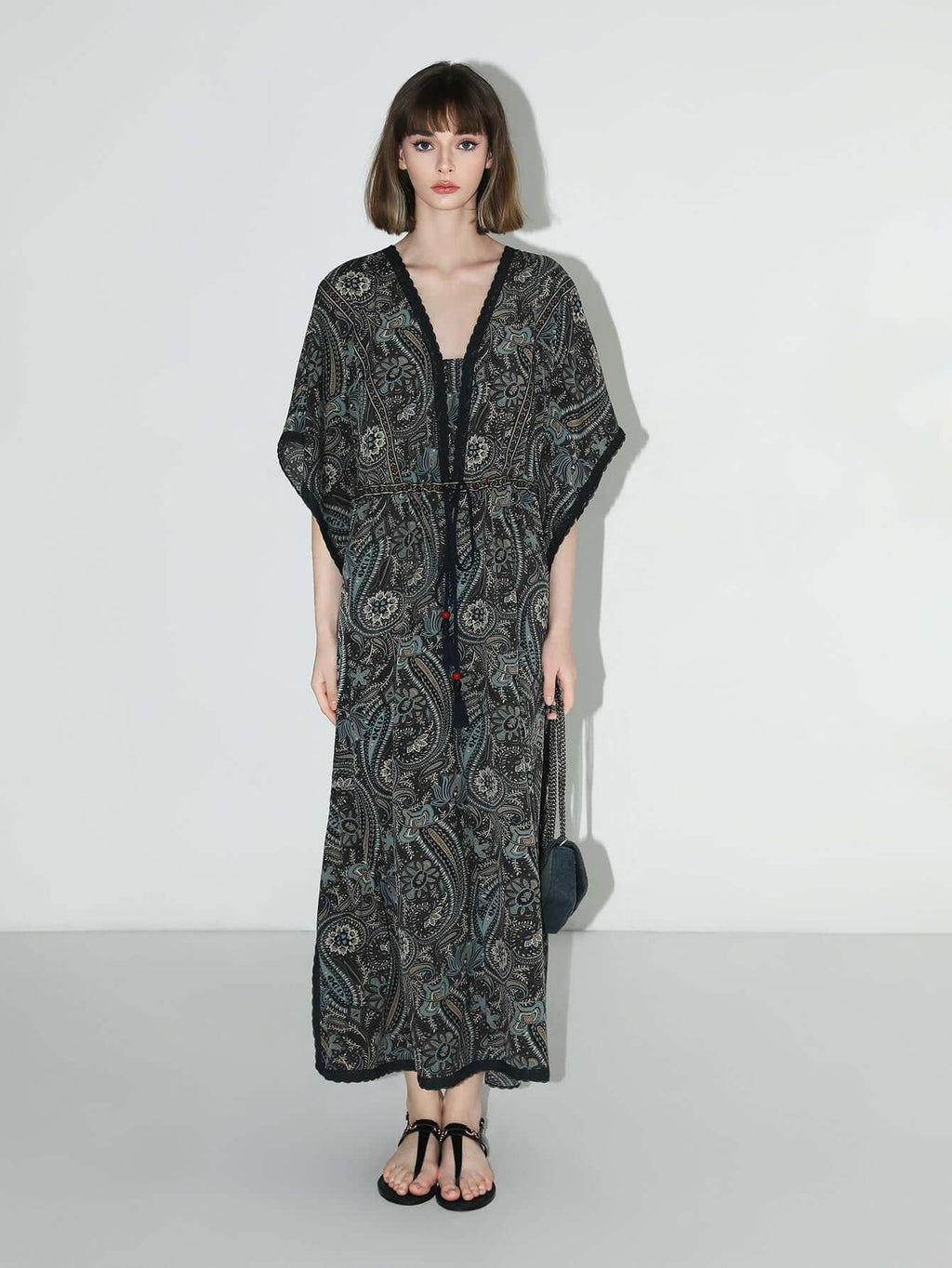 Navy Paisley Batwing Vacation Dress-1