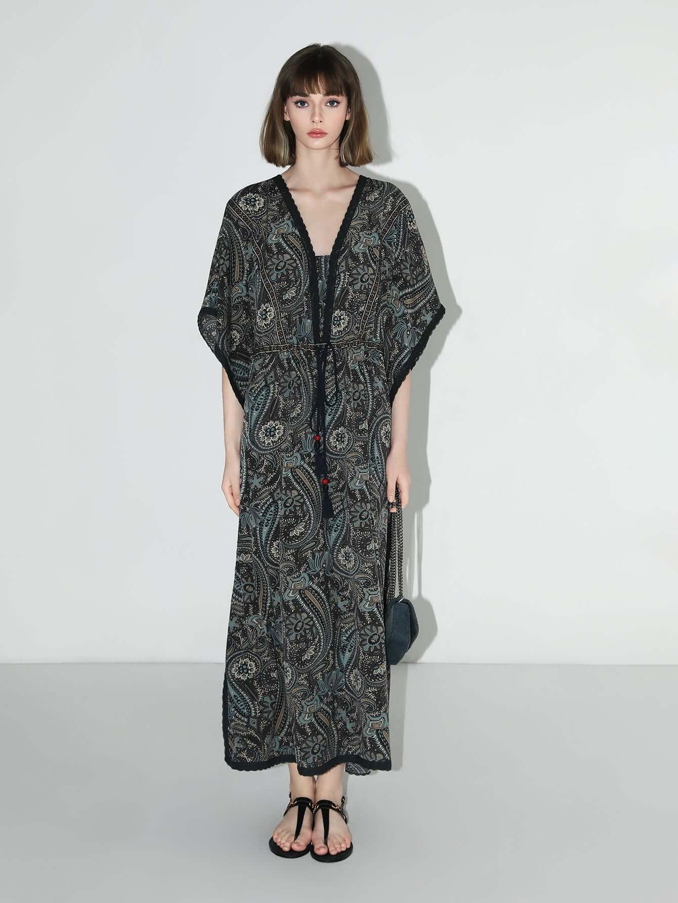 Navy Paisley Batwing Vacation Dress-1