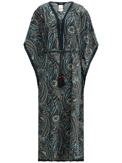 Navy Paisley Batwing Vacation Dress-3