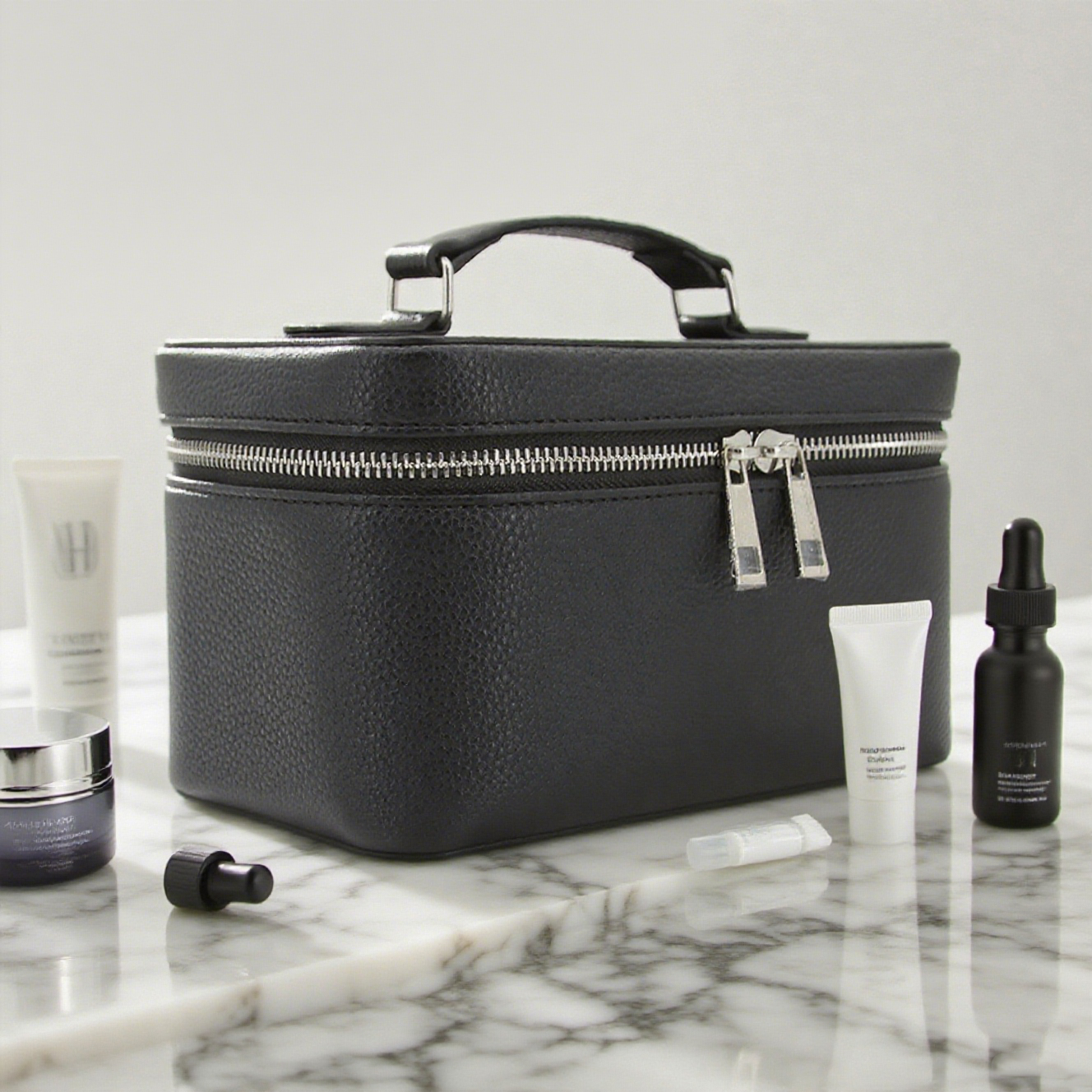 Necessär &amp; Sminkväska – Lyxig toalettväska i läderlook (stor)