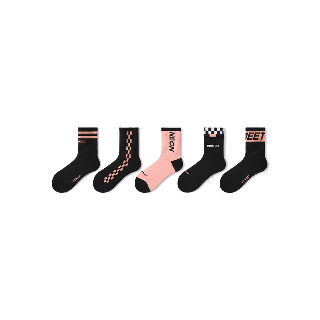 Neon Pink All-season Women 5pcs Active Low Cut Socks Set-0