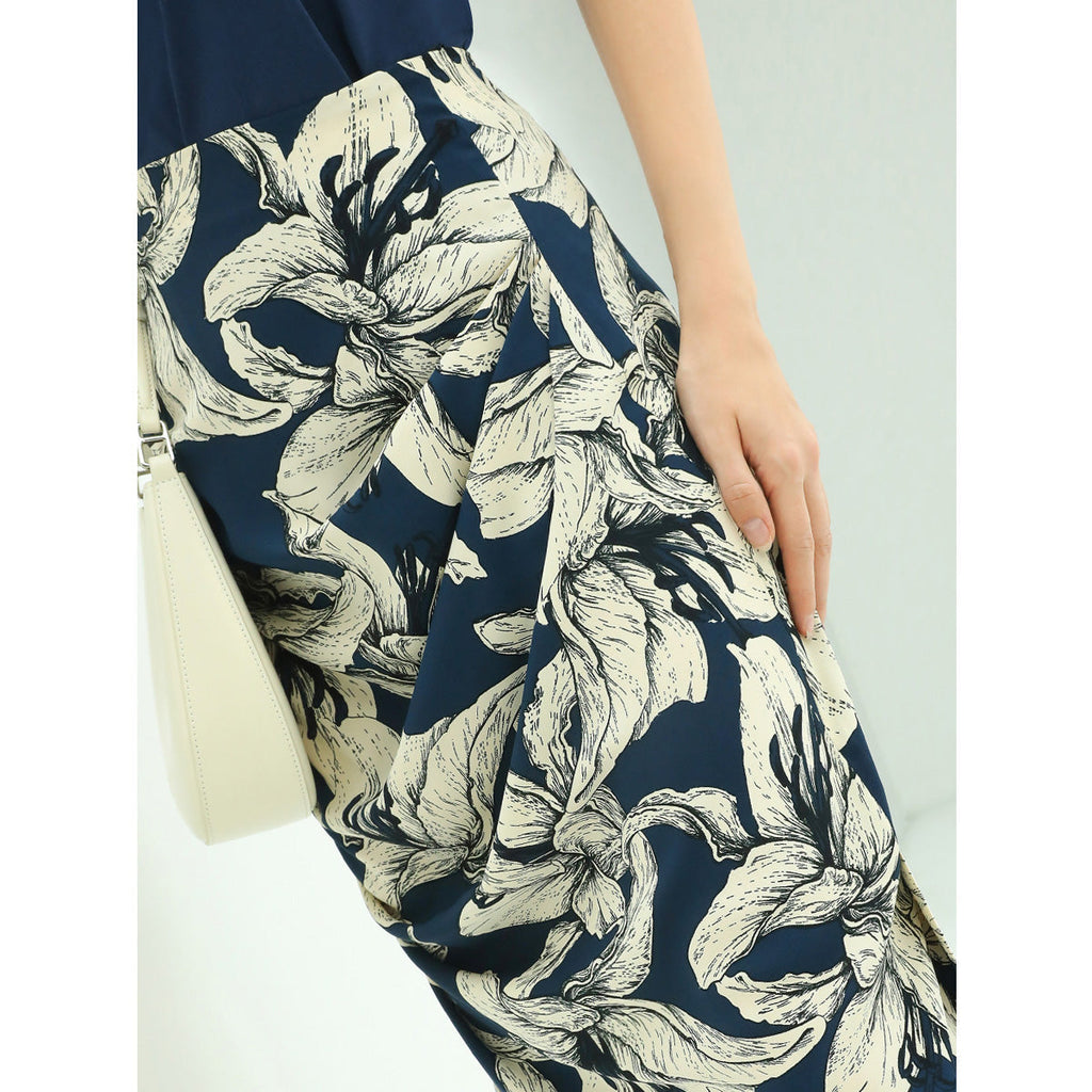 Night Lily Shirring Navy Chiffon Wrap Skirt-2