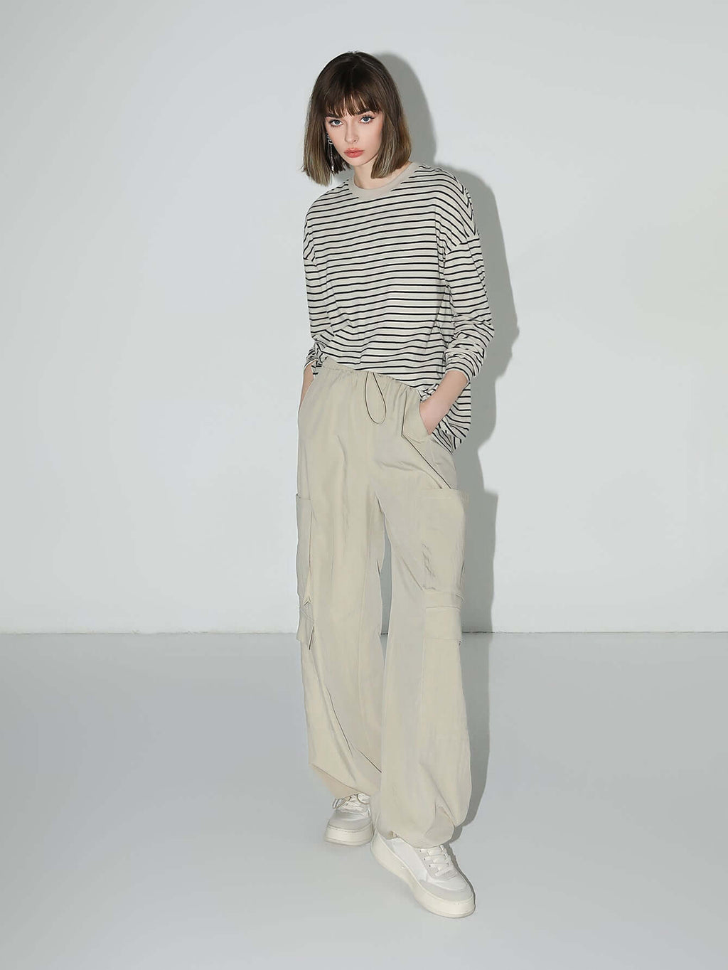 Nonchalant Black and White Striped Long Sleeve Tee-2