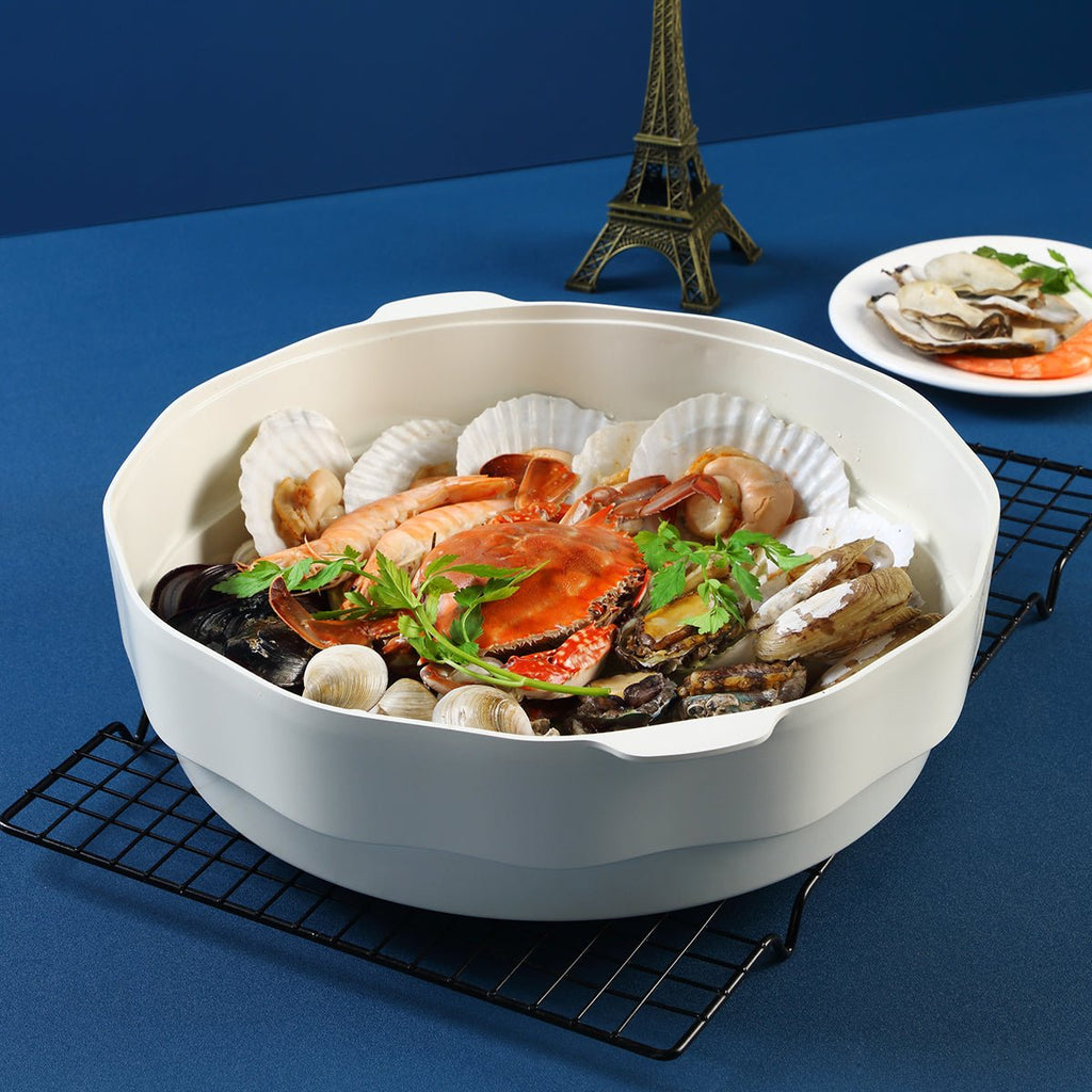 Ocean Wave 30cm White Steamer Basket - Preserve Flavor with Vortex Steaming-2