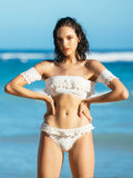 Off Shoulder White Sexy Bandeau Bikini Set-0
