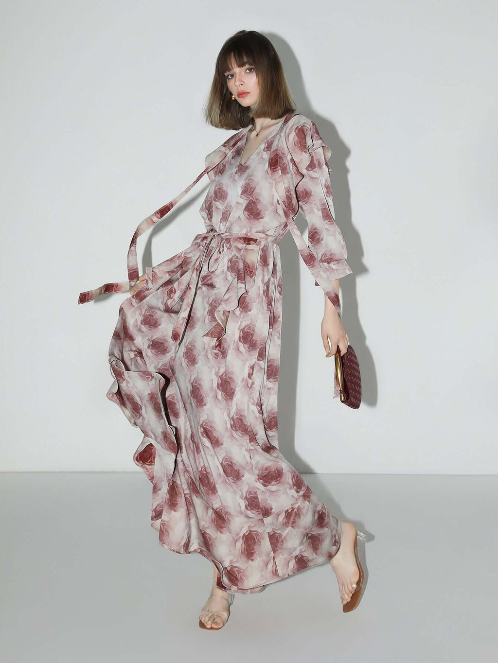 Old Rose Floral Ruffled Maxi Dress-1