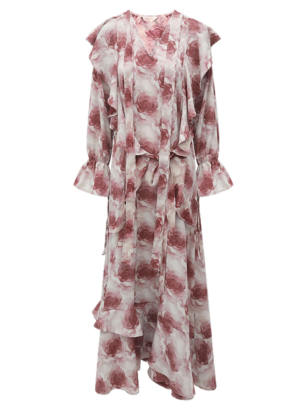 Old Rose Floral Ruffled Maxi Dress-3
