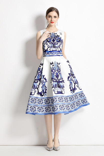 Oriental Printed Slim Fit Midi Dress-1