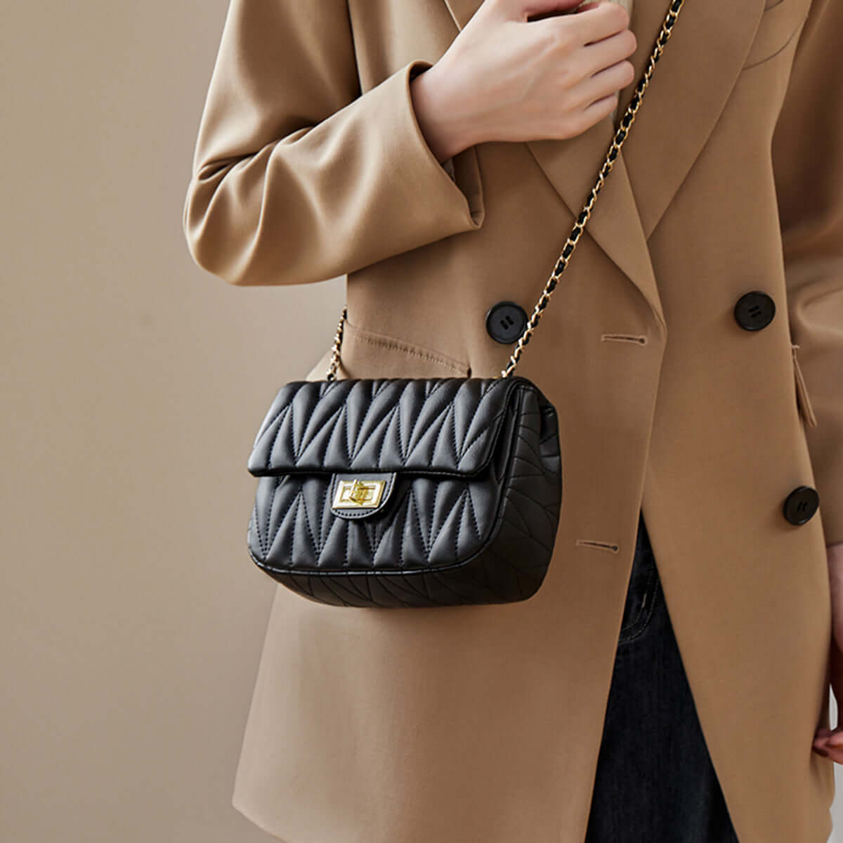 Penthouse Black Quilted Shoulder Bag-4