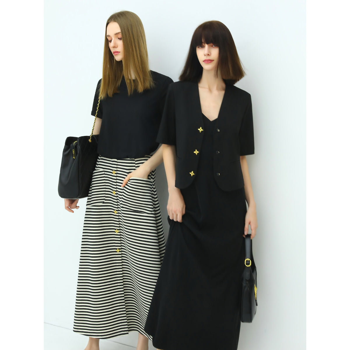 Petite Cropped Black Blazer with Gold Button Embellishments-2