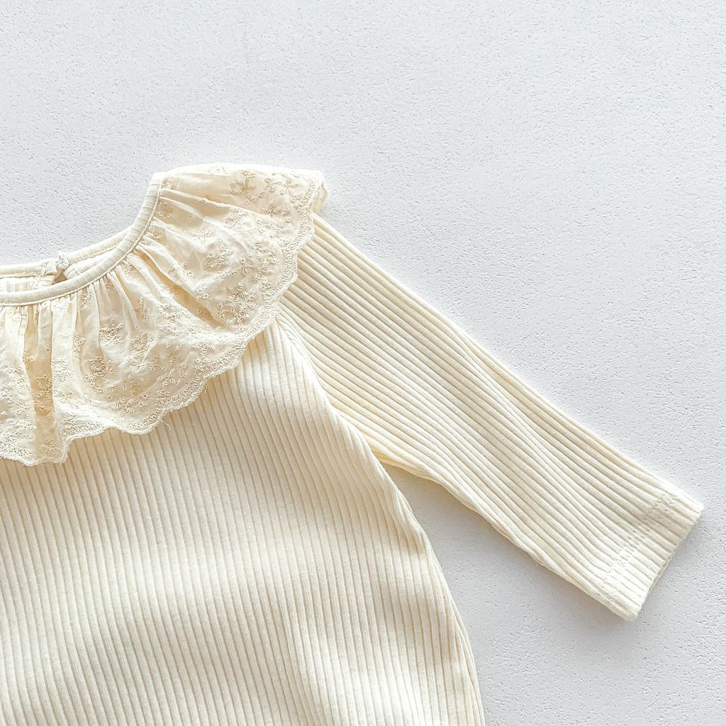 Spring and Autumn Arrival Baby Girls Long Sleeves Floral Embroidery Pattern Collar Base Layer Onesie