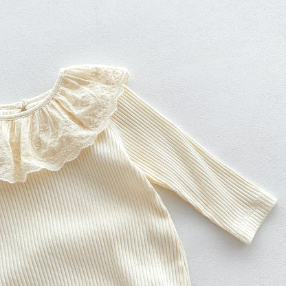 Spring and Autumn Arrival Baby Girls Long Sleeves Floral Embroidery Pattern Collar Base Layer Onesie