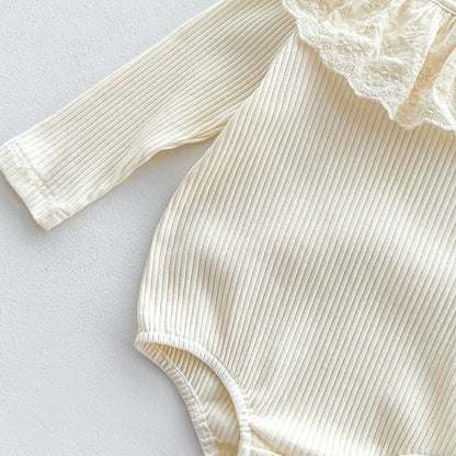 Spring and Autumn Arrival Baby Girls Long Sleeves Floral Embroidery Pattern Collar Base Layer Onesie