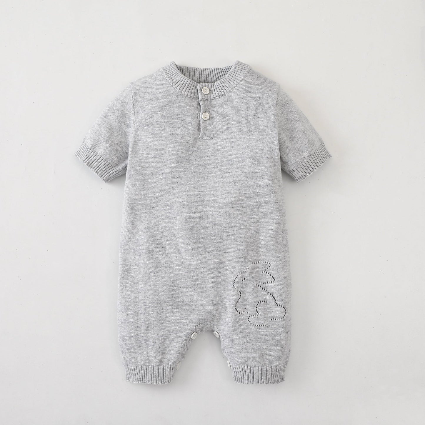 Baby Unisex 100% Cotton Knitting Romper With Hollow-Out Rabbit Design In Summer Outfit