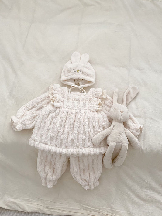 Winter Baby Girls Thick Thermal Long Sleeve Dress Design Sweater And Pants Two Pieces Sets