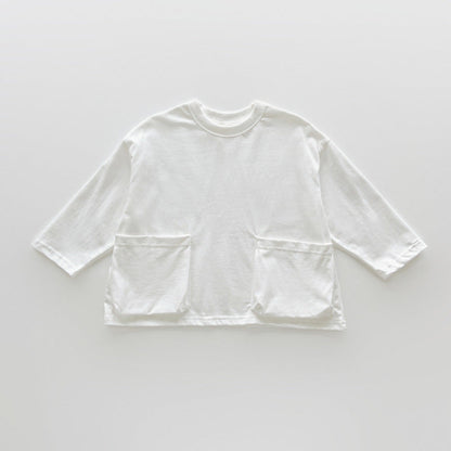Autumn Arrival Baby Kids Unisex Comfortable Solid Color Pocketed Long Sleeves Top