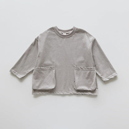 Autumn Arrival Baby Kids Unisex Comfortable Solid Color Pocketed Long Sleeves Top