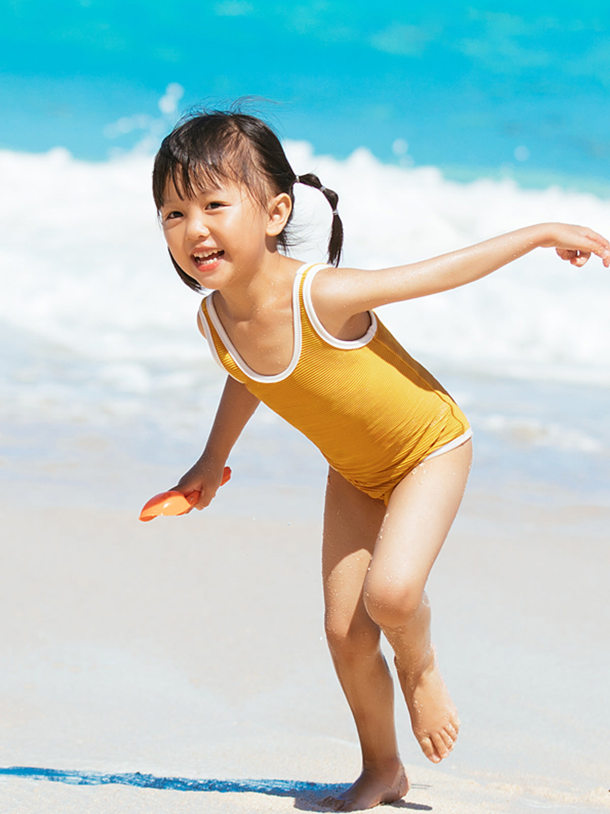 Rib Knit One-piece Swimsuit for Girls-4