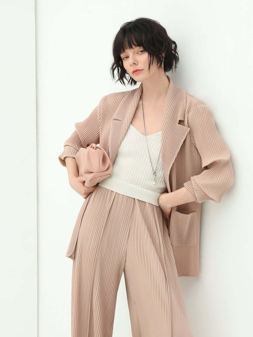 Salmon Pink Pleated Blazer-2