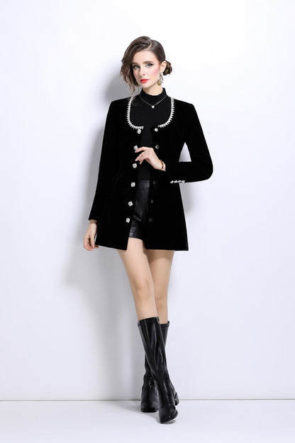 Scoop Neck Button Down Long Sleeve Coat Dress-2