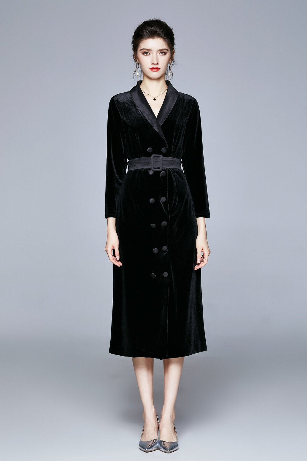 Seductive French Velvet Coat Dress-0