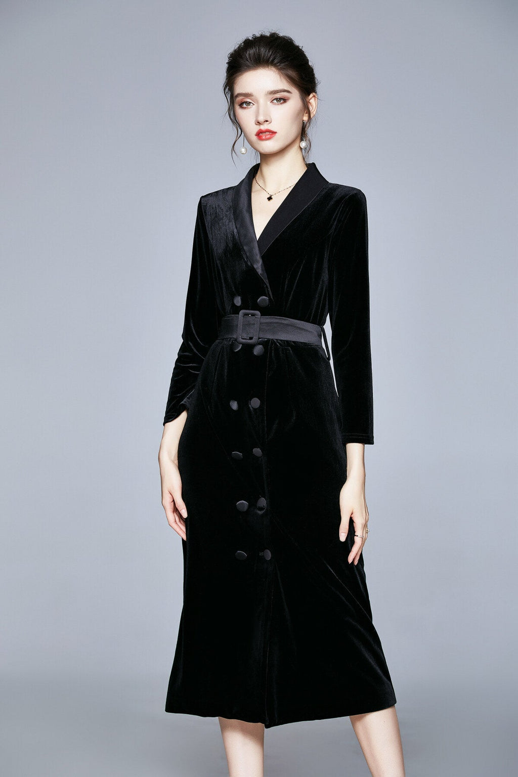 Seductive French Velvet Coat Dress-1