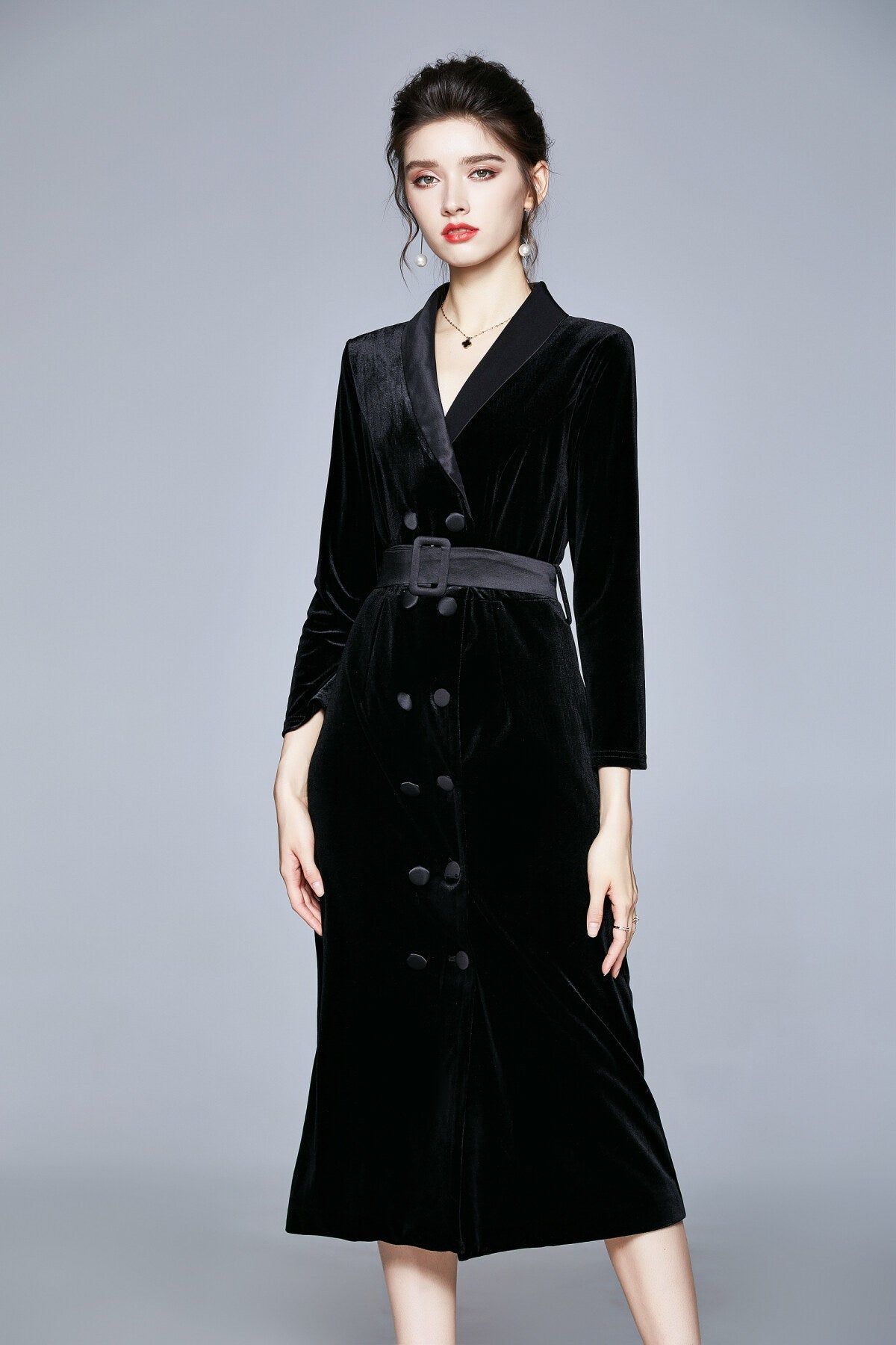 Seductive French Velvet Coat Dress-1