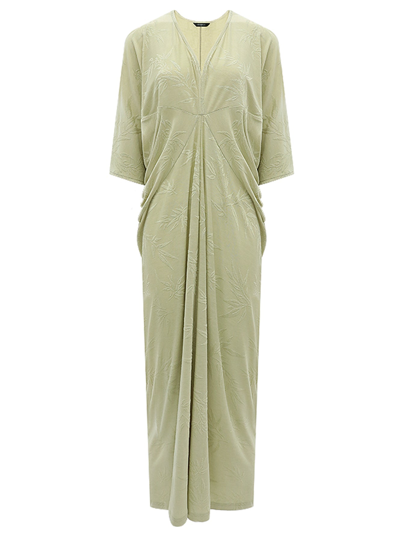 Shawl Neck Bamboo Jacquard Knit Maxi Dress-3