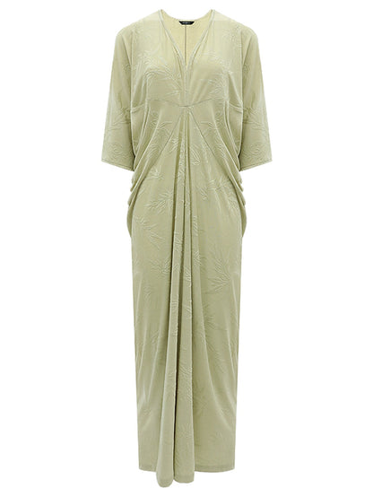 Shawl Neck Bamboo Jacquard Knit Maxi Dress-3