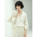 Sheer Floral Ivory Lace Long Sleeve Shirt-0
