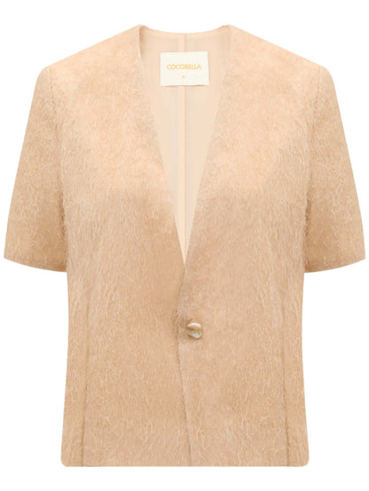 Shimmering Orange Collarless Blazer-3