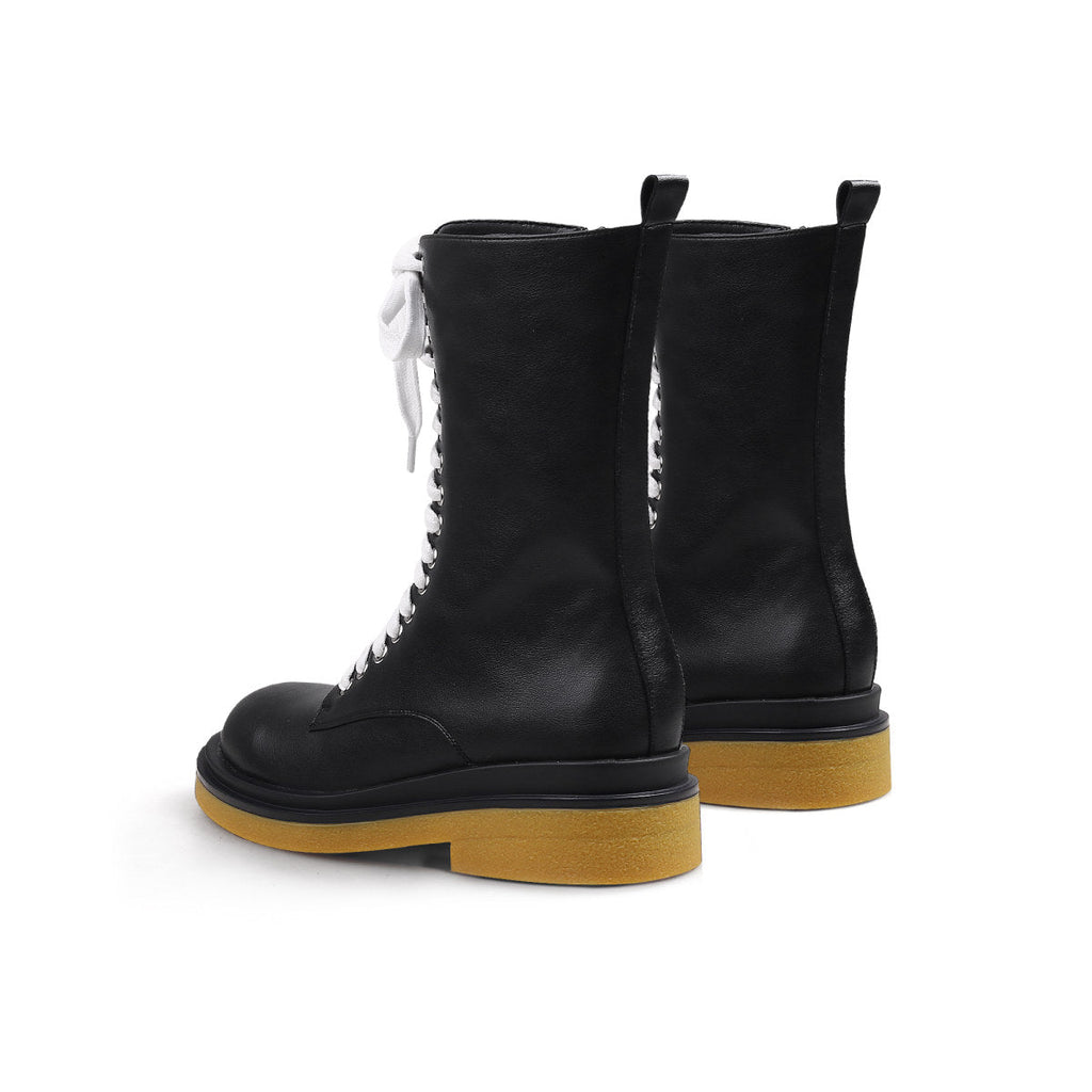 Shiny Lace Up Boots with Wooden Soles-4