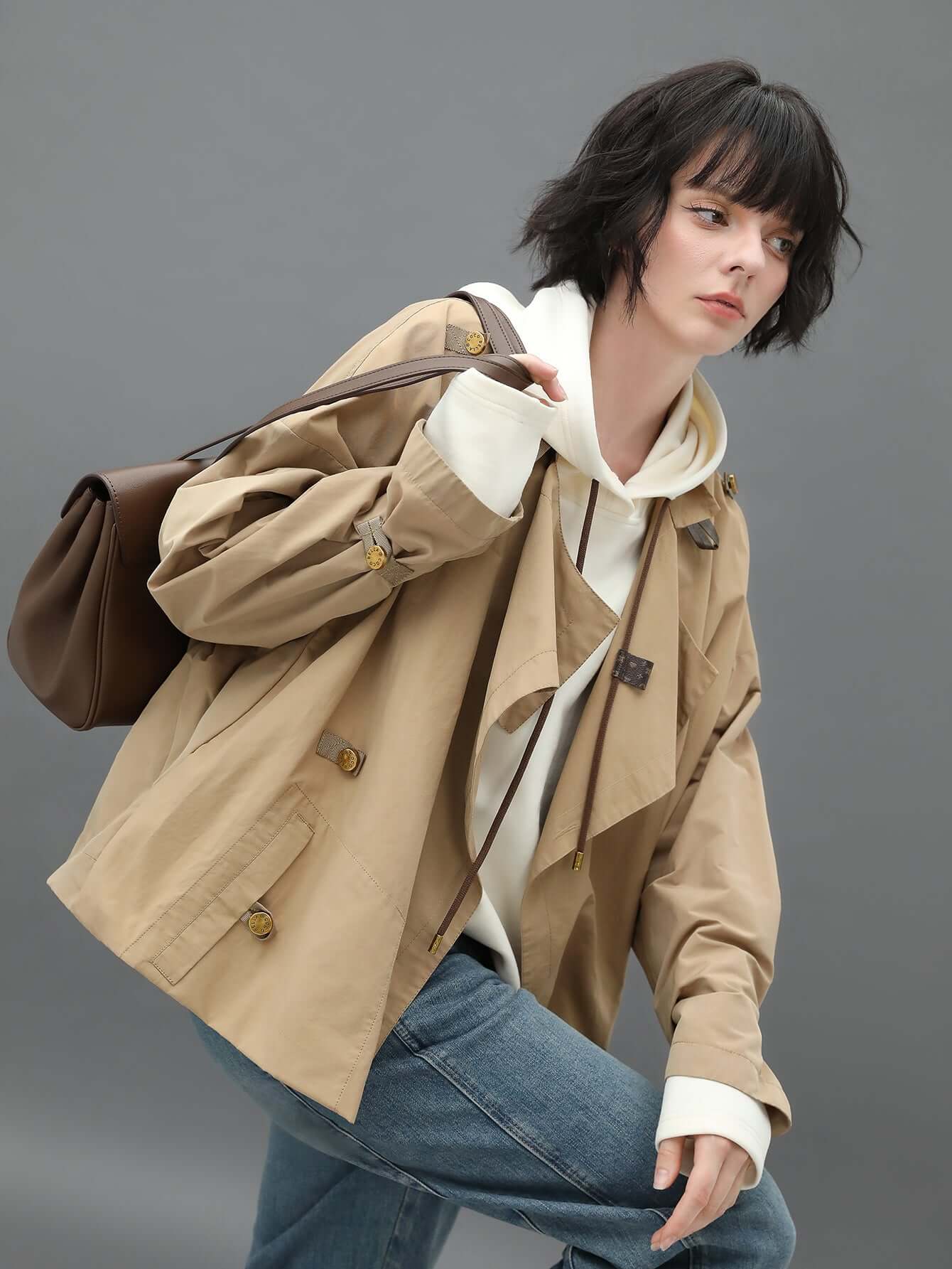 Short Khaki Trench Coat-1