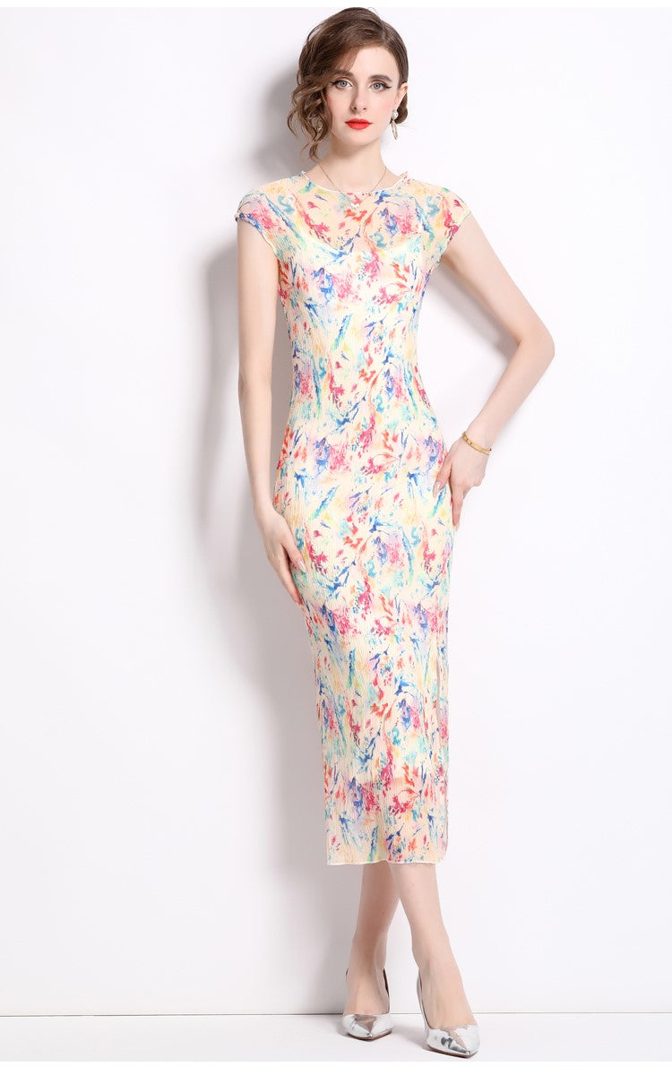 Short Sleeve Double Layer Sheer Rainbow See Through Dress-2