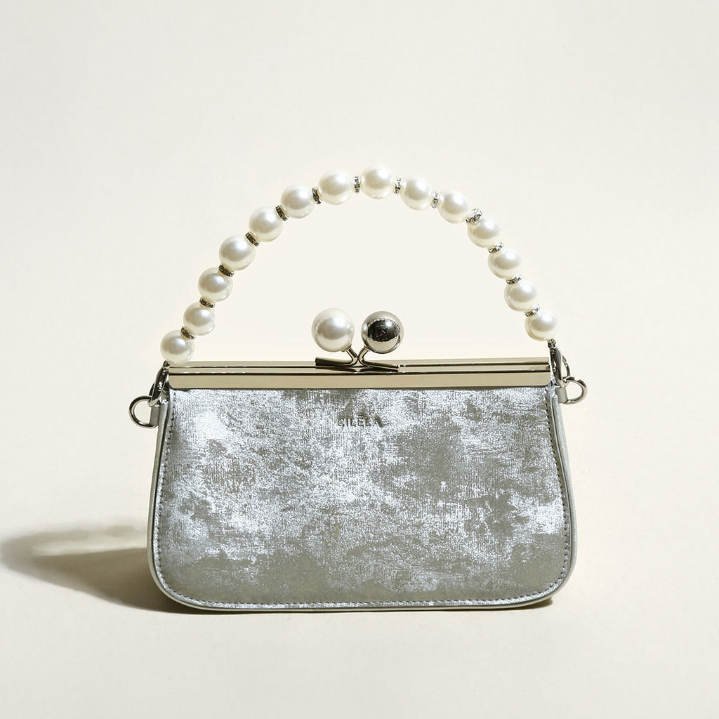 Silver Pearl Ball Clasp Top Handle Bag-0